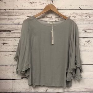 Symphony warm grey ruffle sleeve gauze blouse